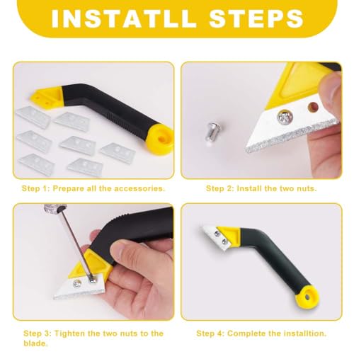 Flintronic Grout Scraper, Set of 9 Tile Grout Scrapers with 7 Replacement Blades and 1 Angled Saw, Tile Cleaning Razor Scraper, Tile Jointer Scraper