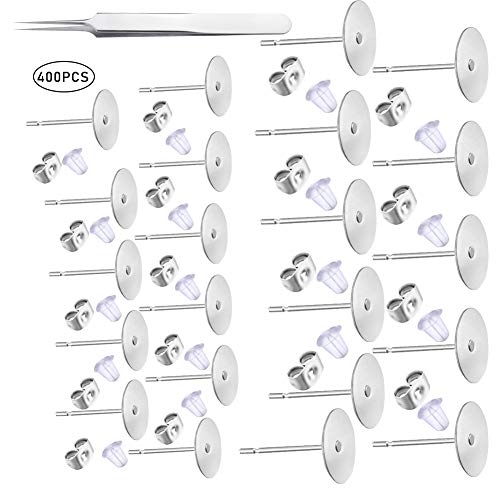 200 Pairs 5MM 8MM Hypoallergenic Stainless Steel Earrings Posts Flat Pad Blank Earring Pin Studs With 200 Pairs Butterfly Earring Backs 200 Pairs Silicone Bullet Earring Backs For Jewelry Making Findings - Thumbnail 7
