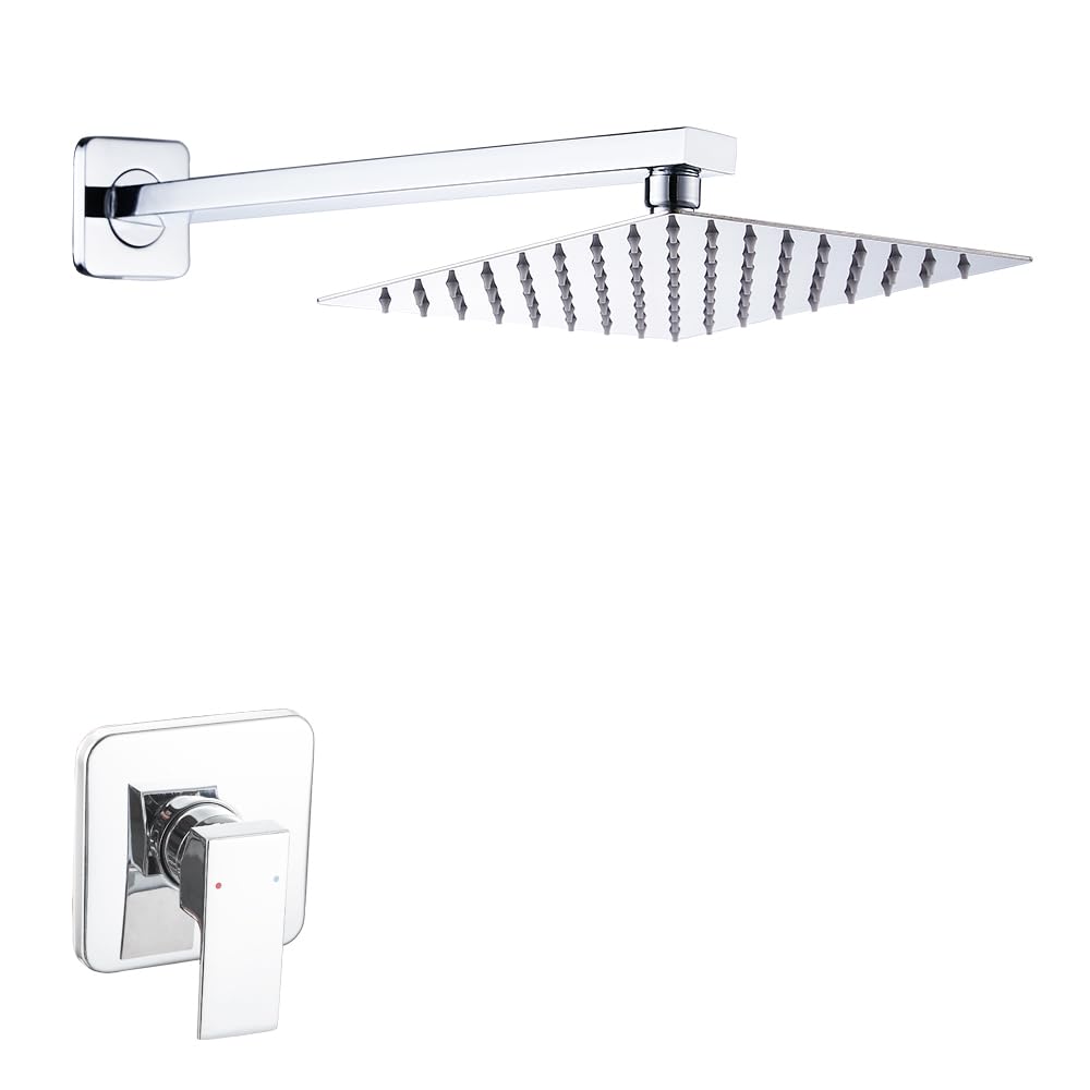 Photo 1 of Heable Shower Faucet Set Chrome, Single Function Shower Trim Kit with Rough-in Valve Bathroom Luxury Rain Shower Set Rainfall Shower System with Square Stainless Steel Metal Showerhead