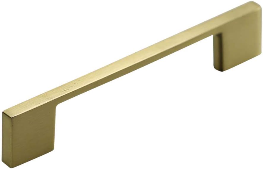 Hamilton Bowes Satin Brass Cabinet Hardware Pull Handle - 3-3/4" Inch (96mm) Hole Centers - 5-1/4" Overall Length - Modern Basic