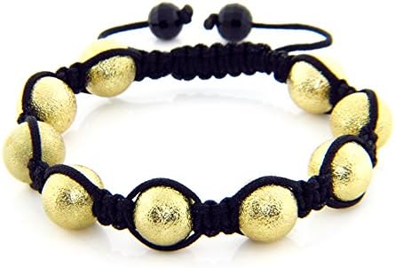 Dubai Gold Sandblasted Finished Hand Beaded Shamballa Inspired Fireball Macrame Bracelet Mens Ladies 12mm