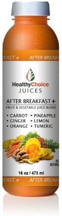 Healthy Choice Juices - After Breakfast Plus - Carrot, Ginger, Orange, Pineapple, Lemon, Turmeric Juice - 6 Bottles
