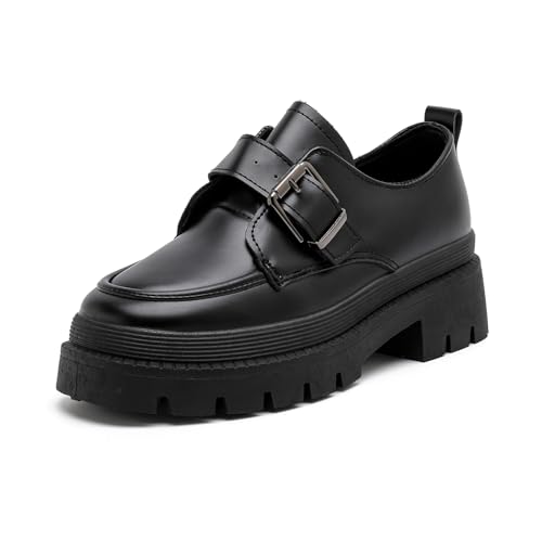 MEMON Oxford Shoes for Women,Platform Oxfords for Women,Low Heel Lace-Up Chunky Classic Oxford,Business Work Office Dress Shoes(ME2501-BLACK-6) at Amazon
