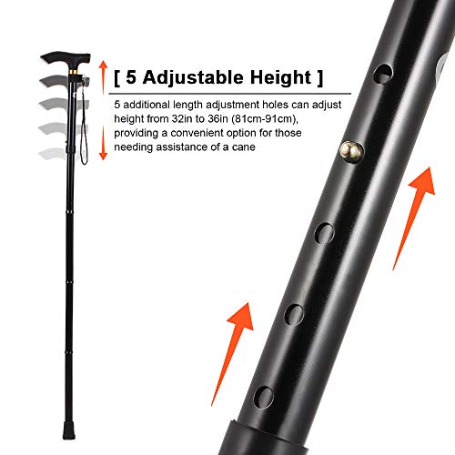 Festnight Walking Stick Folding Cane Adjustable Height Hand Walking Stick Balancing Mobility Aid with Comfortable T Handles