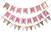 Keira Prince Happy Birthday Banner Set, Pink With White Trim, Gold Letters & Stylish Gold Chevron Accents & Matching Triangle Banner