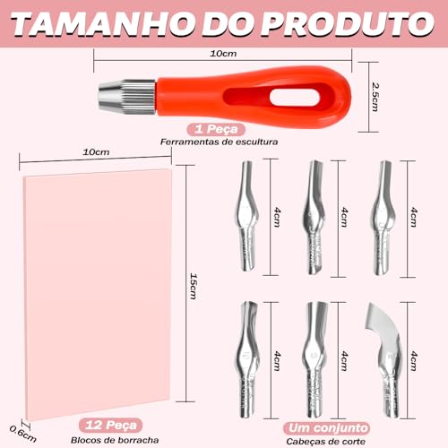 Kit de Entalhe de Carimbo de Borracha, Kit de Entalhe de Carimbo de Borracha de 12 Peças, Ferramentas de Borracha para Esculpir, Kit de Fabricação de Carimbos de Bloco de Borracha