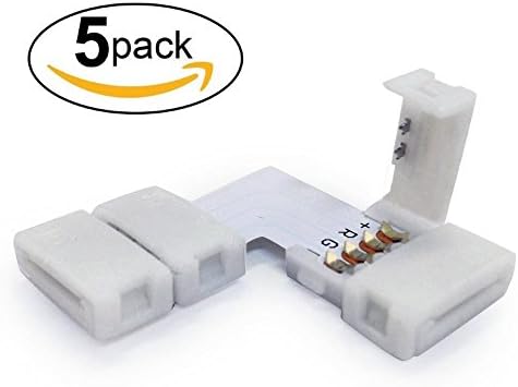 Liangxiang 10mm L-shape 4-conductor Quick Splitter Right Angle Corner Connector for 5050 RGB LED Strip Lights, Strip to Strip (Corner Connector 5 Pack)