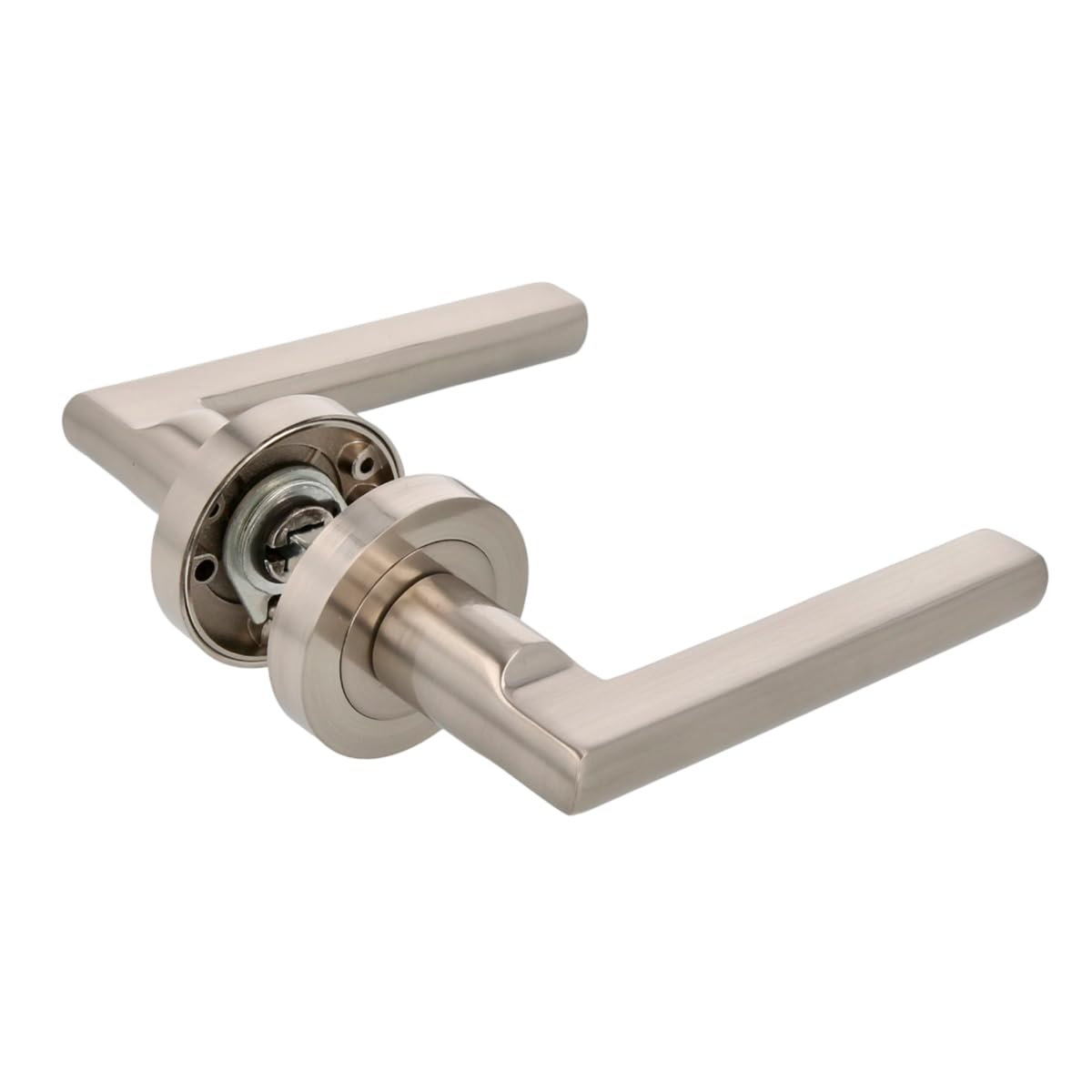 Amig - Door Handle on Rose Mod. MAI RX - for Interior Doors - 8 mm Spindle - Ø52 mm zamak Rose - Aluminium Handle - Brushed Nickel Finish