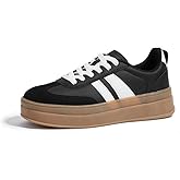 LEYING Women's Chunky Platform Sneakers - Retro Vintage Leather Casual Tennis Shoes- Thick Rubber Gum Sole Low Top Lace-Up Classic Walking Shoes