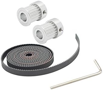 TriGorilla 2PCS Aluminum Alloy GT2 20T 6.35mm Bore Timing Pulley + 2M GT2 Belt For 3D Printer