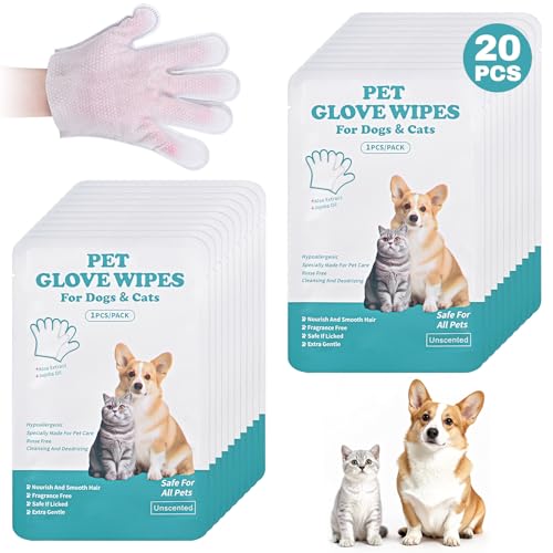 20 Pieces Dog Washing Gloves Hypo-Allergenic Pet Wipes Care for Dogs and Cats
