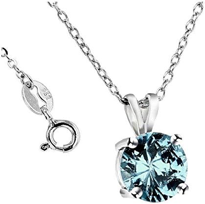 .925 Sterling Silver Aqua Blue 2.00 Carat Total Weight Pendant Necklace,18