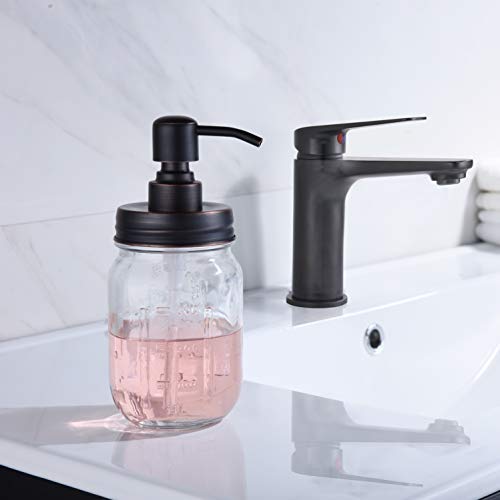 GICASA Rustproof 304 Stainless Steel Mason Jar Lotion Dispenser,Clear Glass Countertop Soap Dispenser for Bathroom Accessories, Oil Rubbed Bronze