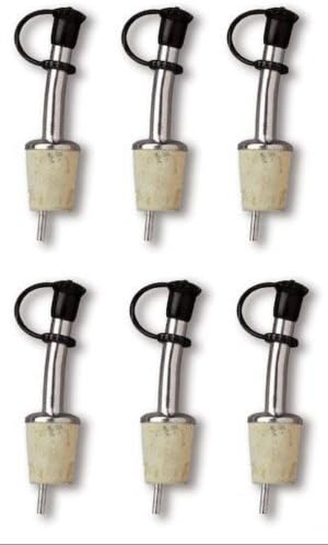 Chrome Plated Bottle Pourer with Cap and Natural Cork - Set of 6