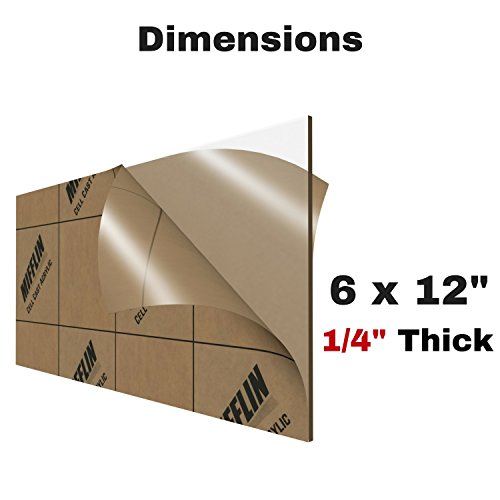 MIFFLIN Cast Acrylic Plexiglass, Transparent Clear (6x12 Inch, 1 Piece) Plastic Sheet, 0.236" (1/4 in), for Display Cases, Signs, DIY Projects, Window Replacement, Greenhouses, Cabinets, Shelves