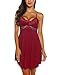 RSLOVE Women Lace Modal Soft Sleepwear Chemises Nightgowns Sleeveless Full Slip Lace Lounge Dress (XL, Wine Red)