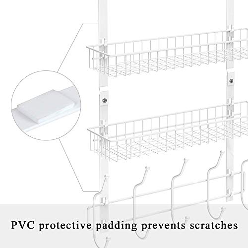 Over The Door Hook 2 Baskets & 5 Hooks Steel Storage Shelf Decorative for Office Home, Storage Organizer Rack for Coat Towel, Jewelry (White) - Thumbnail 5