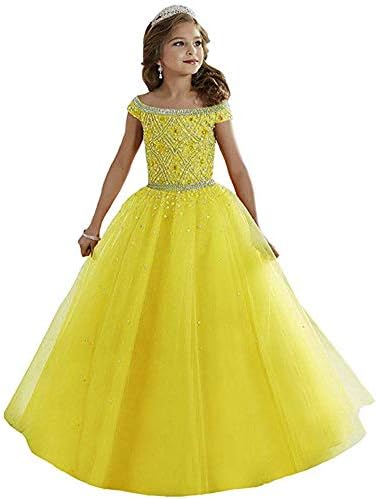 Zhiban Girls' Off Shoulder Evening Dresses Kids' Sequins Tulle Pageant Gowns