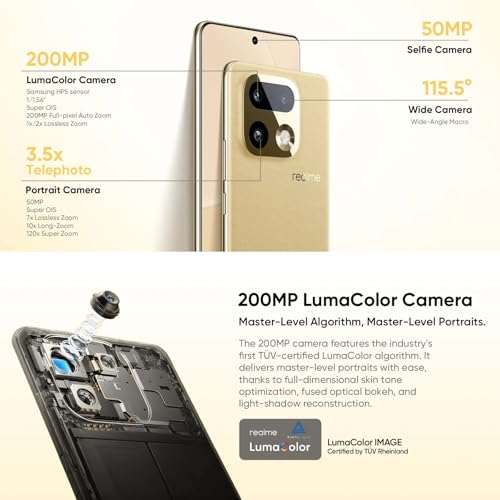 realme 16 Pro+ 5G Smartphone 12GB + 512GB, LumaColor 200MP + 50MP Camera, Snapdragon® 7 Gen 4 Unlocked Mobile Phones, 7000mAh Battery with 80W Fast Charge, 6.8" 144Hz AMOLED Screen, Grey