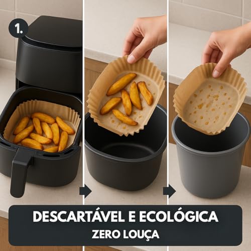Forma Descartável para AirFryer Quadrada 20x20 Antiaderente Forro Protetor para Fritadeira sem Óleo Proteção contra Gordura Forminha para Air Fryer (150 Unidades)