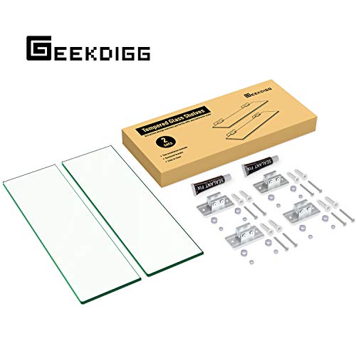 GeekDigg 2 Sets Glass Shelves for Bathroom, No Drilling Shower Caddy