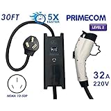 30 Feet Level 2 Primecom Electric Vehicle Charger 32 and 40 Amp 6-50P. 10-50P, 14-50P (32 Amps, NEMA 10-50P)