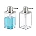 mDesign Rectangle Plastic Refillable Liquid Soap Dispenser Pump Bottle for Bathroom Vanity, Countertop, Sink - Hold Hand Soap/Sanitizer, Essential Oils, Lumiere Collection, 2 Pack, Cear/Brushed Chrome