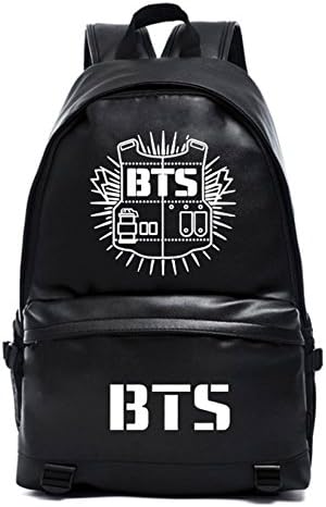 BTS Bangtan Boys Black Luminous Faux Leather Backpack (#1)