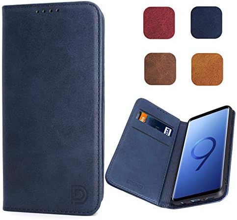 D DESSVON Galaxy S9 Wallet Case for Men, Samsung Galaxy S9 Flip Case, [Strong Magnetic No Buckle] Business Style Leather Cover with Credit Card Slots in Navy Blue Compatible Galaxy S9