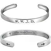 COLORFUL BLING Stainless Steel Inspirational Gifts for Women WWJD Bracelet Religious Cuff Bangle Christian Gifts