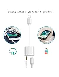 for iPhone 7 Dongle Splitter 3.5 mm Headphone Jack Adapter Charger for iPhone 8 8 Plus  7 7 Plus X XS XS Max XR Earphone Charge and Listen to Music 3.5 mm Aux Audio and Charge Adapter Converter