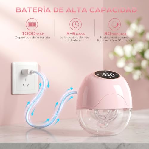 Extractor de Leche Electrico Portátil, Extractor de Leche Inalámbrico Manos Libres, 3 Modos y 9 Niveles de Succión, Sin Bpa, Portátil y Ligero, Boquillas de 17/19/21 mm, Paquete de 2