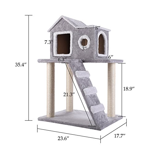 COZ Cat Tree House with Ladder, Cat Tower Sisal Scratching Posts with Jump Platform, Cat Condo