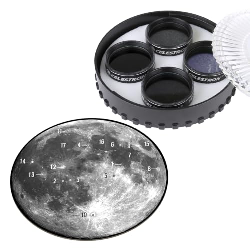 Celestron 94315 Moon Filter Kit – Compatible with 1.25" Telescope Eyepieces, Includes Moon & Sky Glow Filter, 3 x Neutral Density Filters, Carry Case