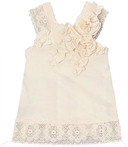 Little Girls Ivory Solid Color Rosette Lace Detailed Sleeveless Shirt 4T