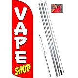 VAPE SHOP (Red/White) Windless Feather Banner Flag Kit (Flag, Pole, & Ground Mt)