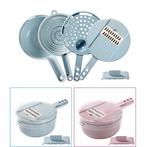 Food Chopper Wheat Straw Multi-Function Cutter Food Chopper Kitchen Grinding Device 8 Pieces (Size:29x18.8x9.5cm, Pink) - Thumbnail 6