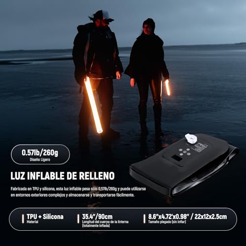 NEEWER BÁSICO 21W Tubo Luz LED Manual 35.5"/90cm, Iluminación Video Inflable Bicolor Portátil TPU, 2700-6500K 1300Lux 12 Efectos CRI95 2500mAh Batería, para Fotografía Estudio Grabación, GC21B