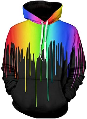 Pattrily Unisex Simulation 3D Rainbow Watercolor Paint Print Hoodie Sweatshirt,S/M,Black