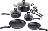 WearEver A801SA Comfort Grip Nonstick Oven Safe Dishwasher Safe PFOA Free Set Cookware, 10-Piece, Black