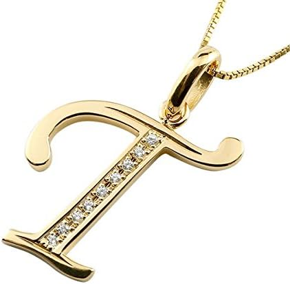 18金 イニシャル ネックレス イエローゴールドk18 ペンダント ネーム アルファベット T ダイヤモンド メンズ レディース