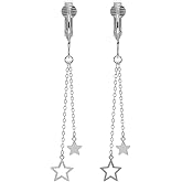 Aloha Earrings Non Pierced Clip On Double Chains with Star Ends Dangling Earrings