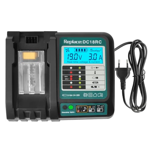 Powarobor DC18RC 18V Fast Charger Compatible with Makita 14.4V-18V Replacement Battery with LCD Display BL1830B BL1850B BL1860B