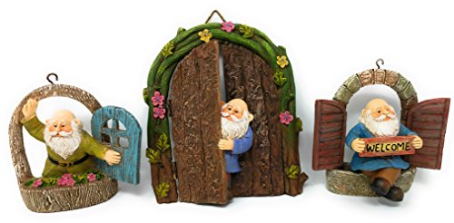Gianna's Home Welcome Window Garden Gnome Door Fairy Garden Tree Stump Miniature Decor, 4 pcs