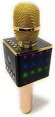 DLH Mobile Portable Karaoke Microphone,Handheld Wireless Cellphone Karaoke Player Bluetooth Speaker With LED Lights, Rechargeable 2600 mAh Q8S Karaoke MIC Machine for Home KTV Black &amp; Gold (Q8S)