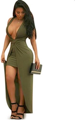 Sexy Women Deep V-neck Evening Party Dress, Sleeveless Bodycon Party Club Dresses (Small, Olive Green)