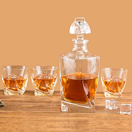 LANFULA Whiskey Decanter and Glasses Set, Twisted Crystal Liquor