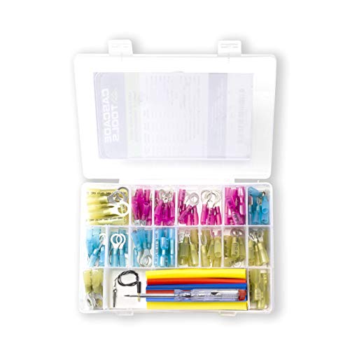 Heat Shrink Wire Connector Kit (136 Piece Set - Electrical Connectors, Heat Shrink Tube, Test Light, and Case) Electrical Connectors for Automotive & Marine Mechanics - AWG 22-16, 16-14, 12-10