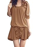 Allegra K Lady Half Sleeve Bowknot Decor Elastic Waist Ruffled Embellished Dress