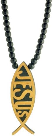 Jesus Fish Wooden Pendant with Wood Bead Necklace SwaggWood Made in USA
